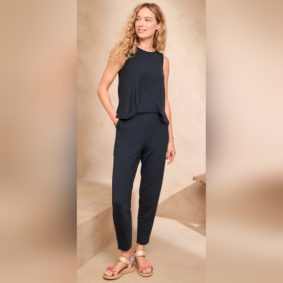 Garnet Hill Luna Sleeveless Knit Jumpsuit Dark Blue Sz XS - Picture 2 of 11